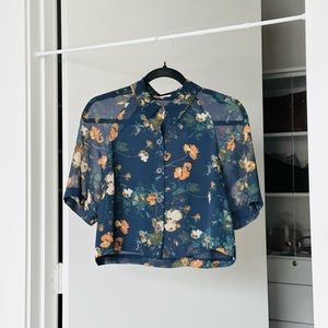 Wilfred Aritzia Henrietta Floral Navy Blouse Button Up Shirt